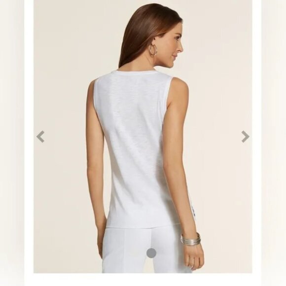 NWT Chico's Weathered Stripe Blue and White Sequined Tank Top Size 2 - Picture 7 of 11